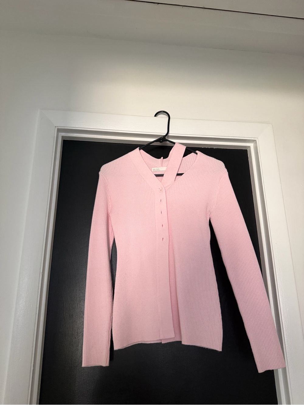 OAK + FORT Pink Ribbed V-Neck Button-Front Cardigan